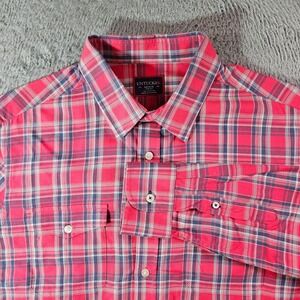 Untuckit Casual Shirt Men Slim Fit Medium Button Up Long Sleeve Red Plaid‎